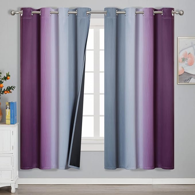 Estelar Textiler Ombre Grey and Purple Blackout Curtains 72 Inch Length 2 Panels by ESTELARTEXTILER