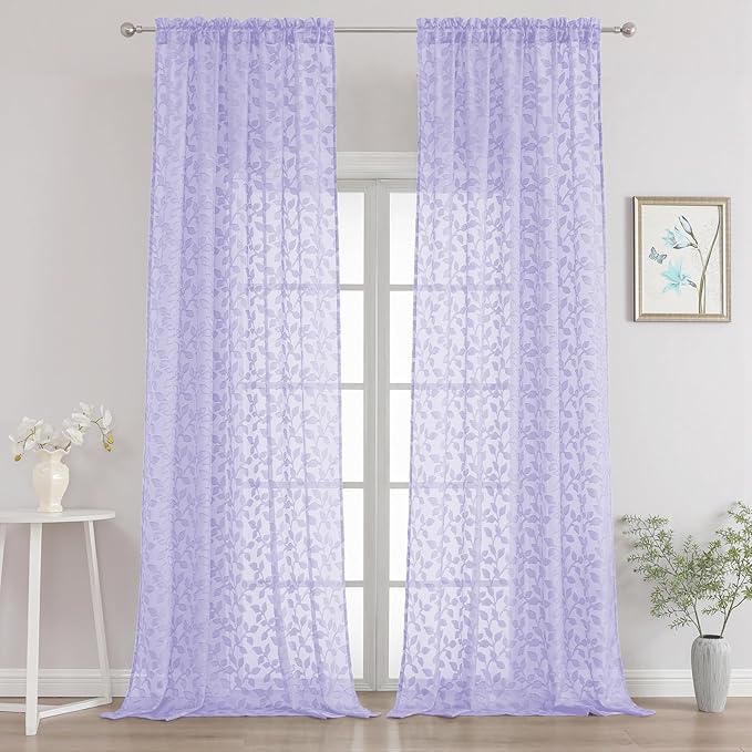 Chyhomenyc Extra Long Light Purple Sheer Curtains 120 Inch Length 2 Panels Set by Chyhomenyc