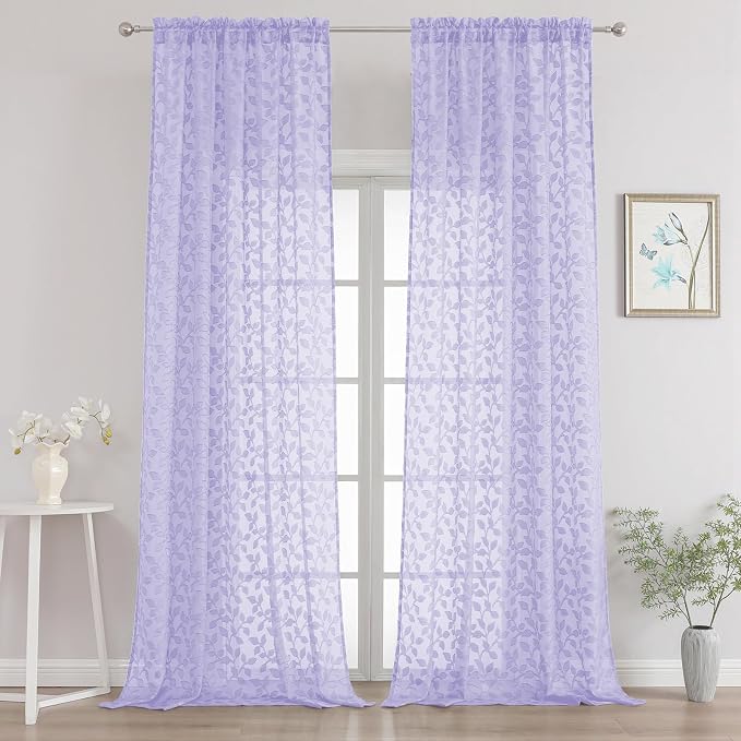 Chyhomenyc Extra Long Light Purple Sheer Curtains 108 Inch Length 2 Panels Set by Chyhomenyc