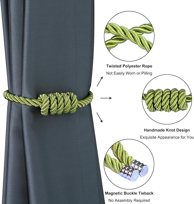 BEL AVENIR Magnetic Curtain Tiebacks, Decorative Drapery Holdbacks Modern Woven - Image 4