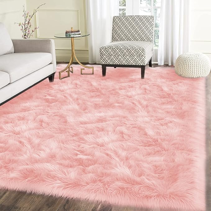 Latepis Pink Bedroom Rug 4x6 Area Faux Sheepskin Rug Fluffy Fur Rugs - Image 7