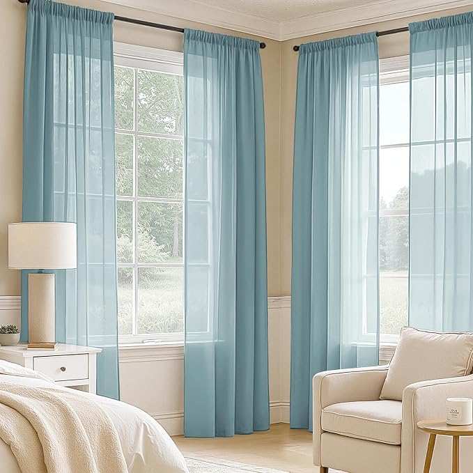 MIULEE Dusty Blue Sheer Curtains 72 Inches Long, 4 Panels Set, Light Filtering - Image 2