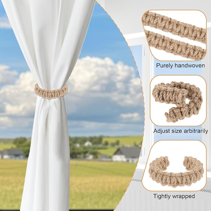 Ptwola 6 Pack Braided Curtain Tiebacks Boho Elegant Rustic Curtain Holdbacks - Image 3