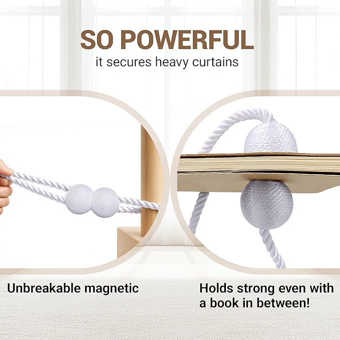 Hion Magnetic Curtain Tiebacks White 2pcs, Curtain Tiebacks Buckles Holdbacks - Image 5