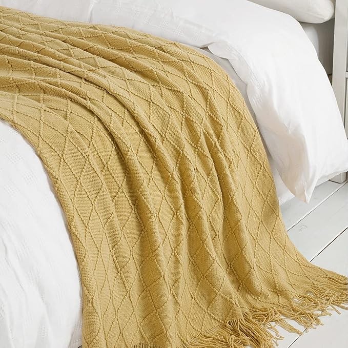 BOURINA Mustard Throw Blanket 50 x90 Inches Throw Textured Solid Soft Sofa - Image 3