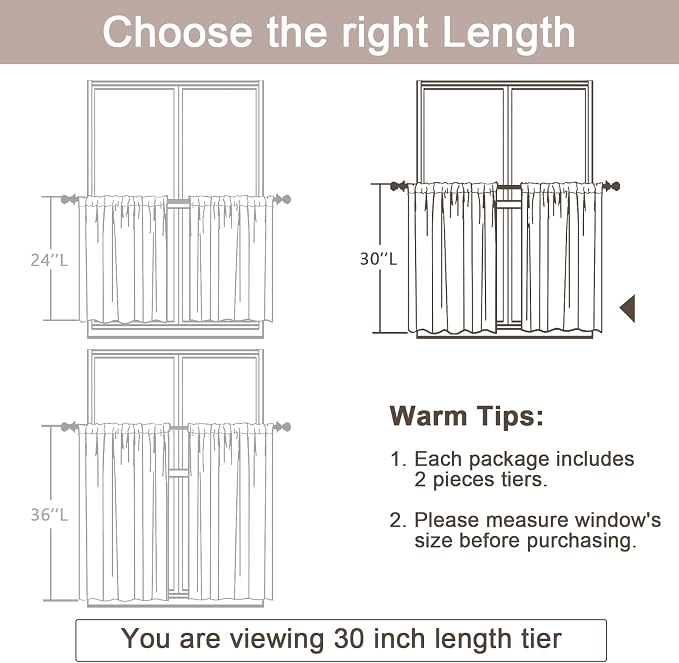 OWENIE Furman Cafe Curtains 30 Inch Length 2 Panels Set, Elegant Geometric - Image 6