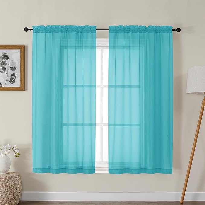 Gwine Turquoise Sheer Curtains for Bedroom 54 inches Long 2 Panels, Light by Gwine