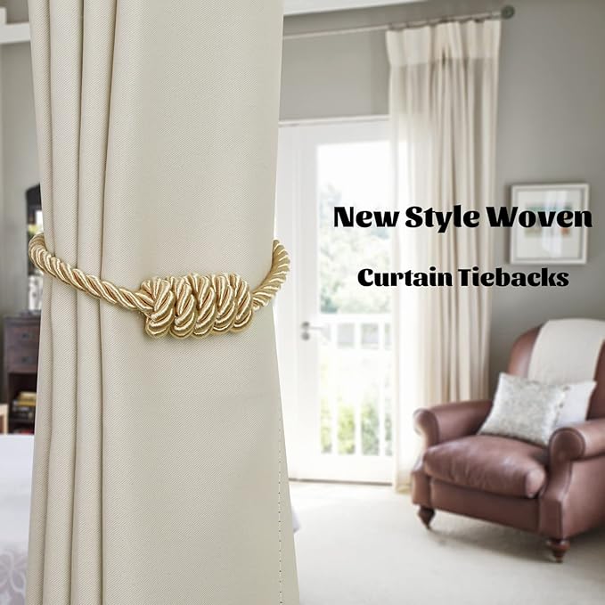 BEL AVENIR Magnetic Curtain Tiebacks, Decorative Drapery Holdbacks Modern Woven - Image 6