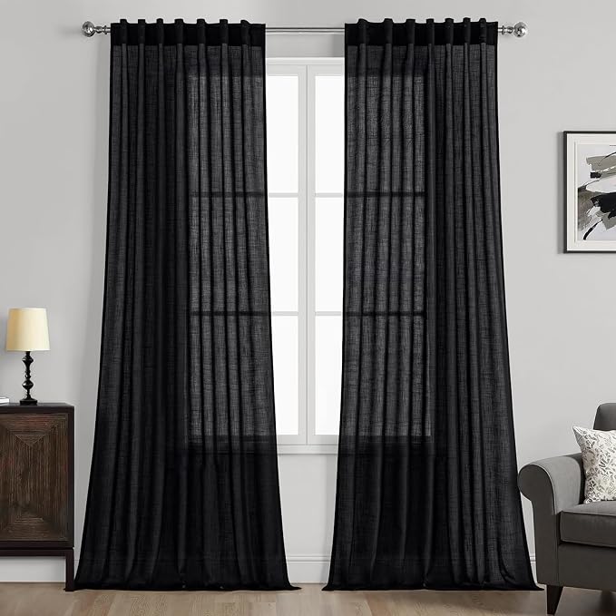 MIULEE Black Linen Curtains 96 Inch Length 2 Panels by MIULEE