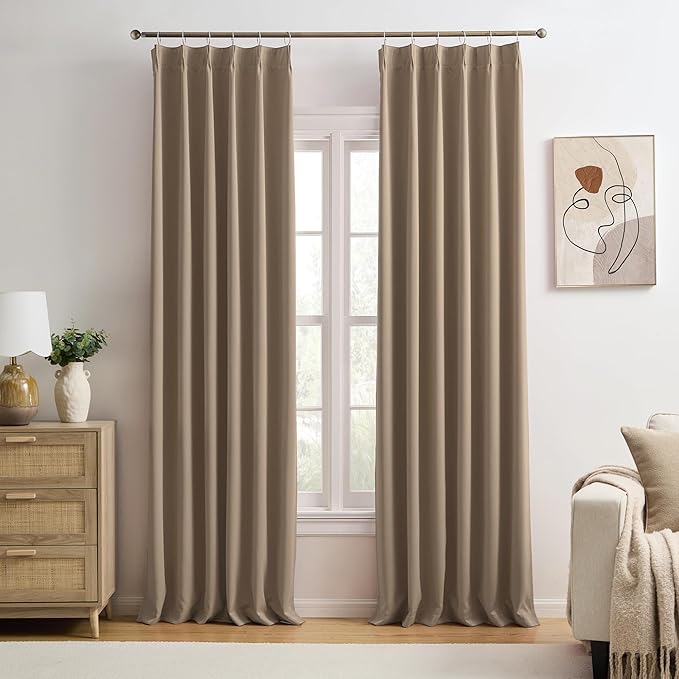 Pinch Pleated Blackout Curtains 132 Inch Long 2 Panels by KEQIAOSUOCAI