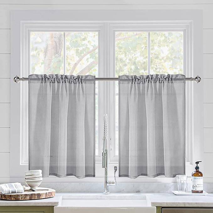 DWCN Grey Sheer Curtains for Kitchen Windows by DWCN