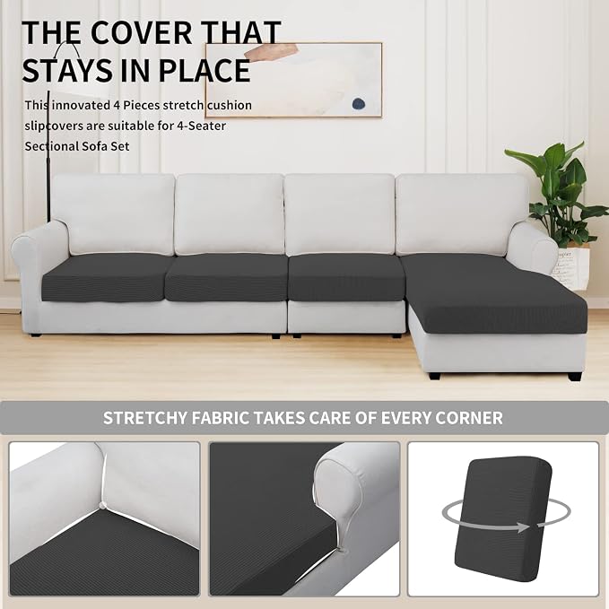 Easy-Going Stretch 4 Pieces Couch Cushion Covers - Image 5