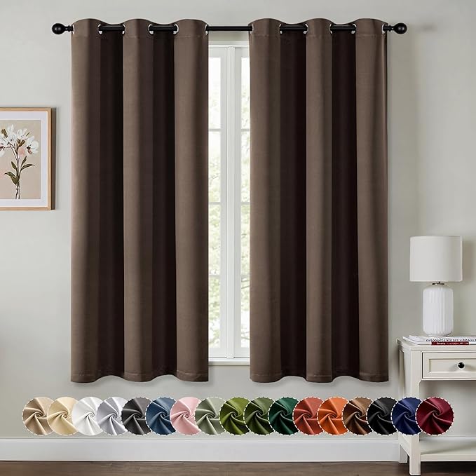 MIULEE Blackout Curtains for Bedroom 2 Panels 40"x45" Long Chocolate Brown | by MIULEE