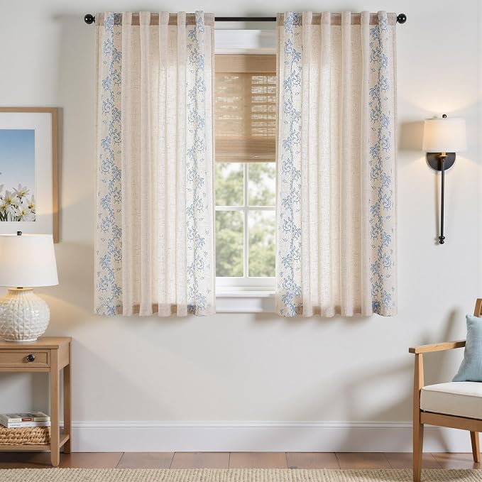 jinchan Evelyn Embroidered Linen Curtains 63 inch Floral Curtains - Image 2
