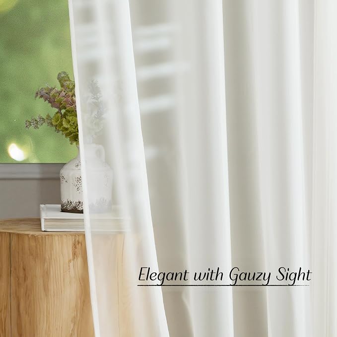 NICETOWN Beige Sheer Long Curtains 102 inches, Grommet Elegant and Airy Window - Image 5