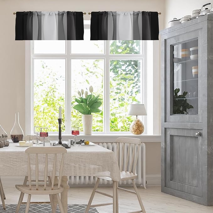 Emvency 2 Pack Valances Window Treatments, Striped Geometric Modern Minimalist - Image 2