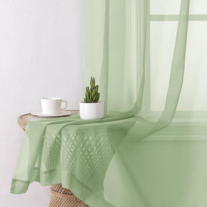 Aiyufeng Light Green Sheer Curtains 54 Inch Length 2 Panels Set - Image 5