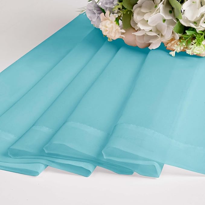 OWENIE Short Aqua Sheer Curtains 36 Inch Length 2 Panels Set, Kitchen Tiers - Image 7