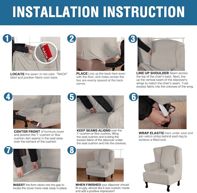 H.VERSAILTEX Wingback Chair Covers Velvet Plush Wing Chair Slipcover 1 Piece - Image 5