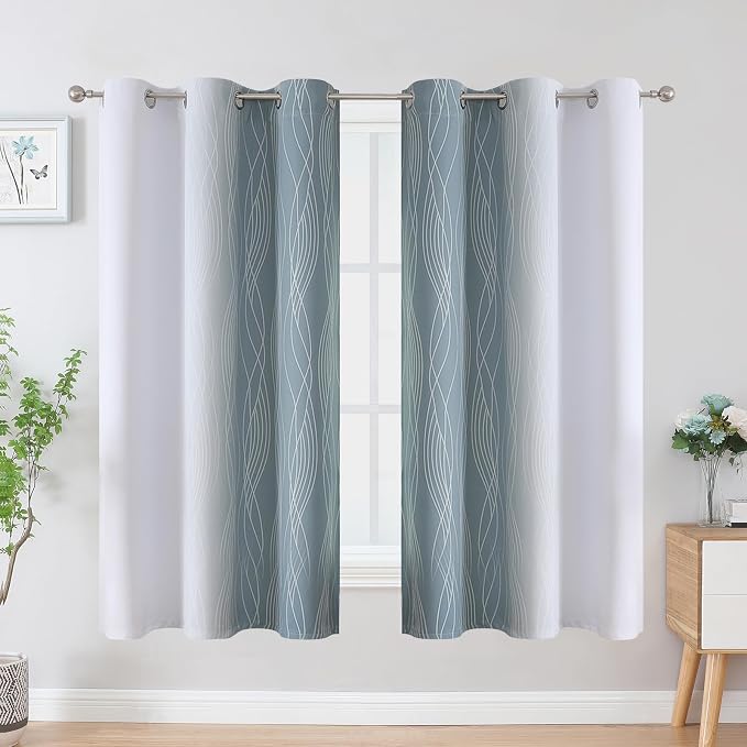 Estelar Textiler Stone Blue and Greyish White Blackout Curtains & Drapes - Image 2