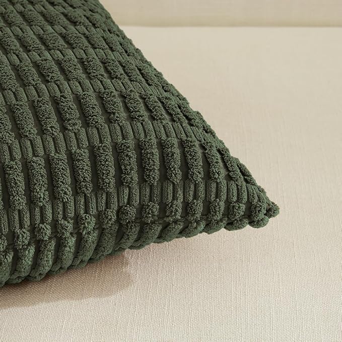 Fancy Homi 4 Packs Boho Olive Green Decorative Throw Pillow Covers 20x20 Inch - Image 4