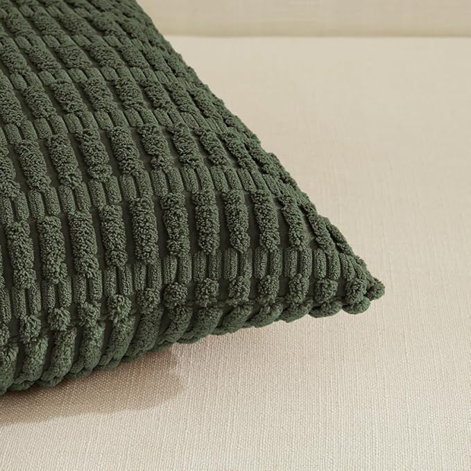 Fancy Homi 4 Packs Boho Olive Green Decorative Throw Pillow Covers 16x16 Inch - Image 4