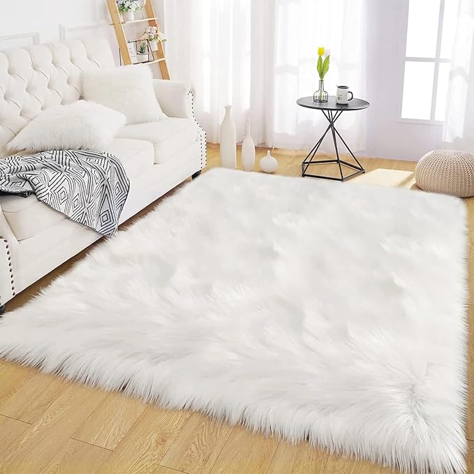 Latepis Off White 3x4 Area Rug Faux Sheepskin Fur Rug Washable Furry Rugs - Image 7