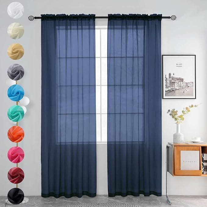 youleyar Solid Sheer Rod Pocket Curtain Voile Draperies 2 Panels White Beige by Youleyar