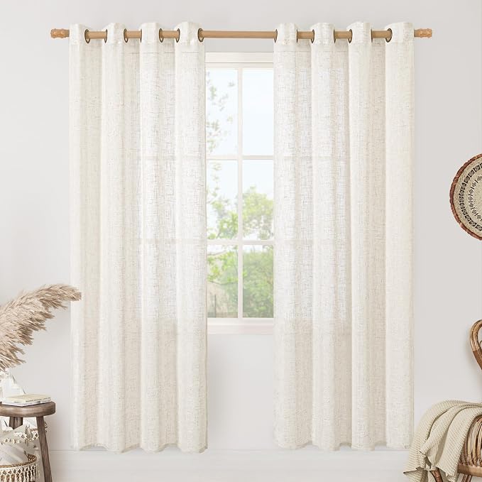 LAMIT Cream Linen Curtains 80 inches Long 2 Panels Set, Sheer White Light by LAMIT