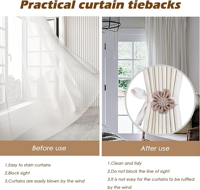 SRG 4pcs Handmade Rope Curtain Tiebacks | Boho Flower Curtain Holdbacks | - Image 5
