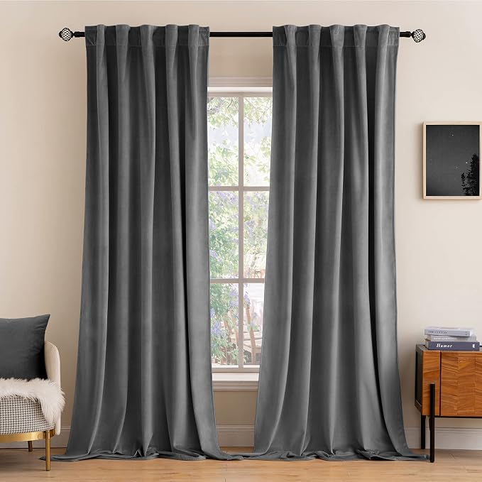 MIULEE Grey Velvet Curtains 108 inches Long 2 Panels by MIULEE