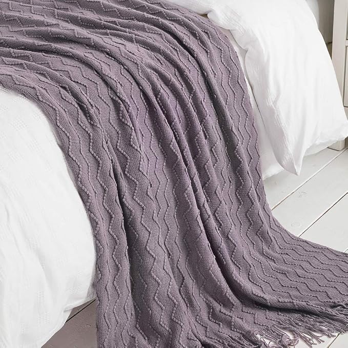BOURINA Dark Lavender Throw Blanket 50x60 Inches Throw Textured Solid Soft Sofa - Image 6