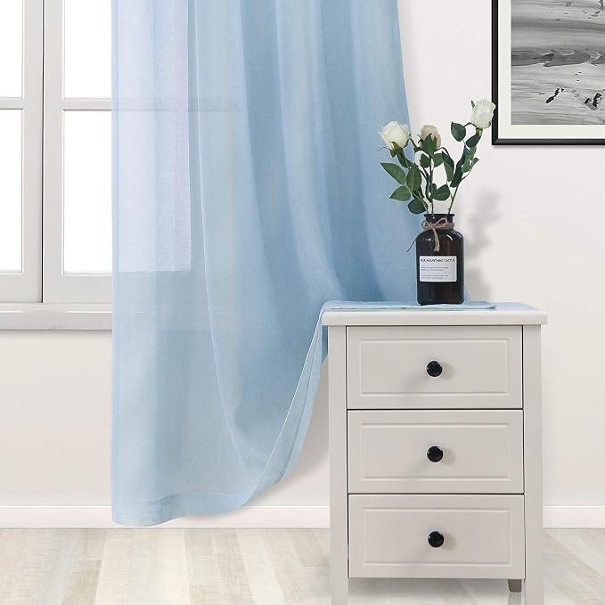 DWCN Sky Blue Sheer Curtains Semi Transparent Voile Rod Pocket Curtains - Image 3