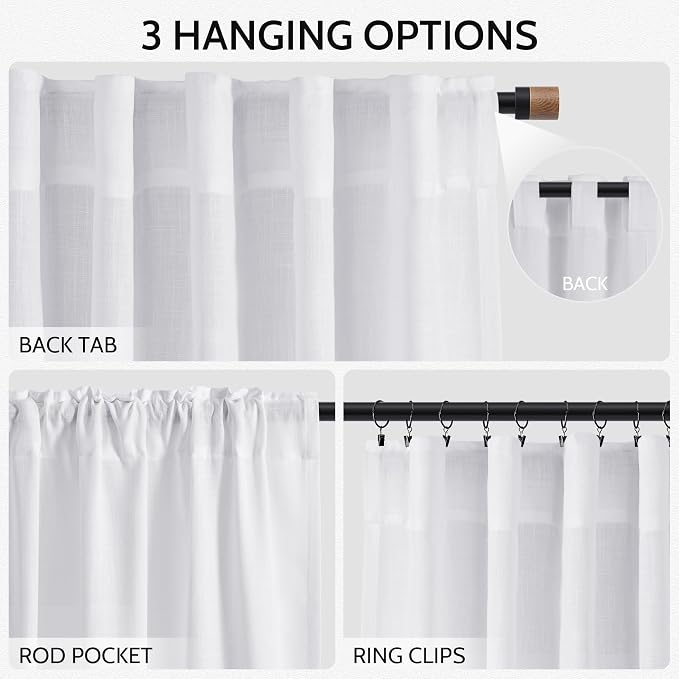 Snow White Linen Curtains 102 Inches Long - Image 2