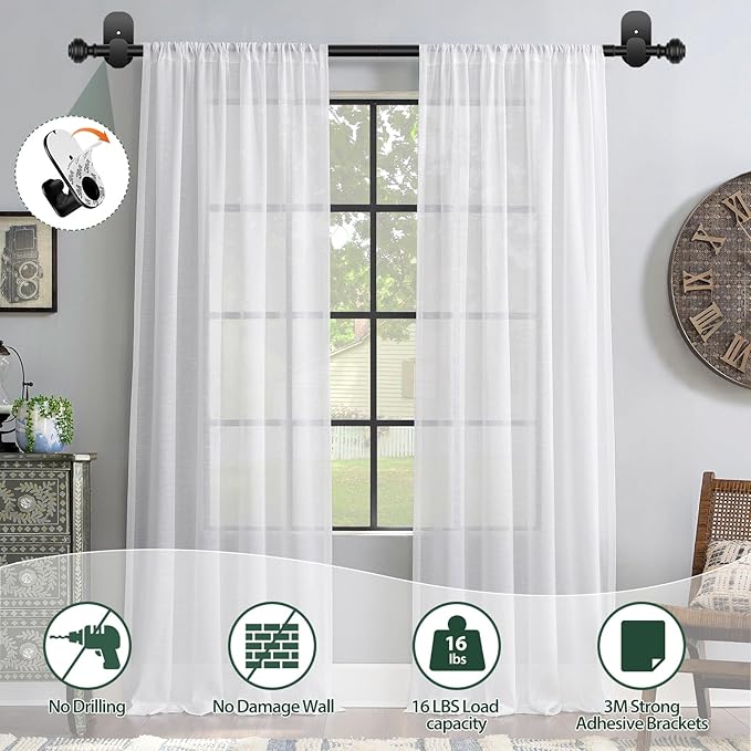 KAMANINA No Drill Curtain Rods for Windows 32 to 58 Inches, 5/8 Inch Renter - Image 5