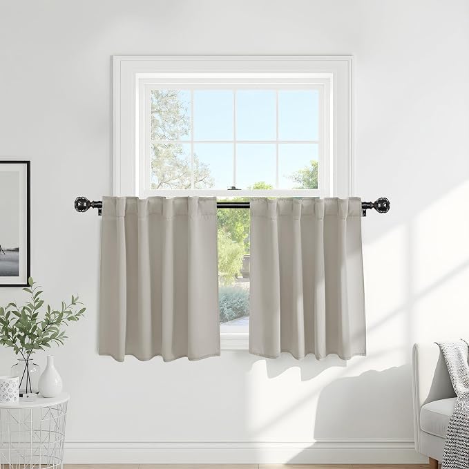 PONY DANCE Blackout Short Cafe Curtains, Privacy Light Block Small Window by PONYDANCE