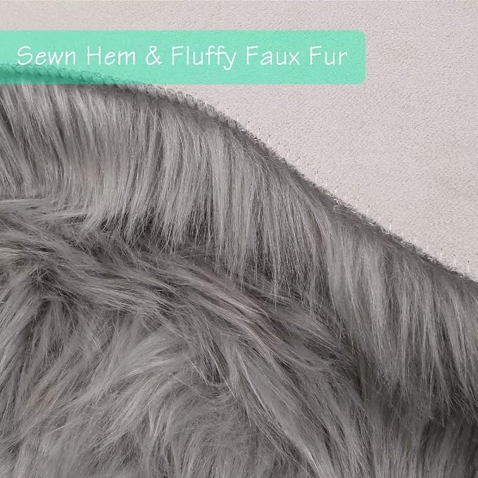 duduta Gray Faux Sheepskin Chair Seat Covers, Fluffy Shag Fur Throw Rugs Room - Image 3