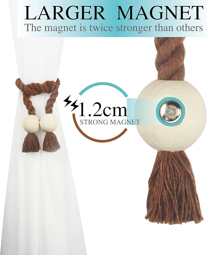 4 Pack Magnetic Curtain Tiebacks Cotton Hand Woven Tie Back Decorative Rope - Image 4