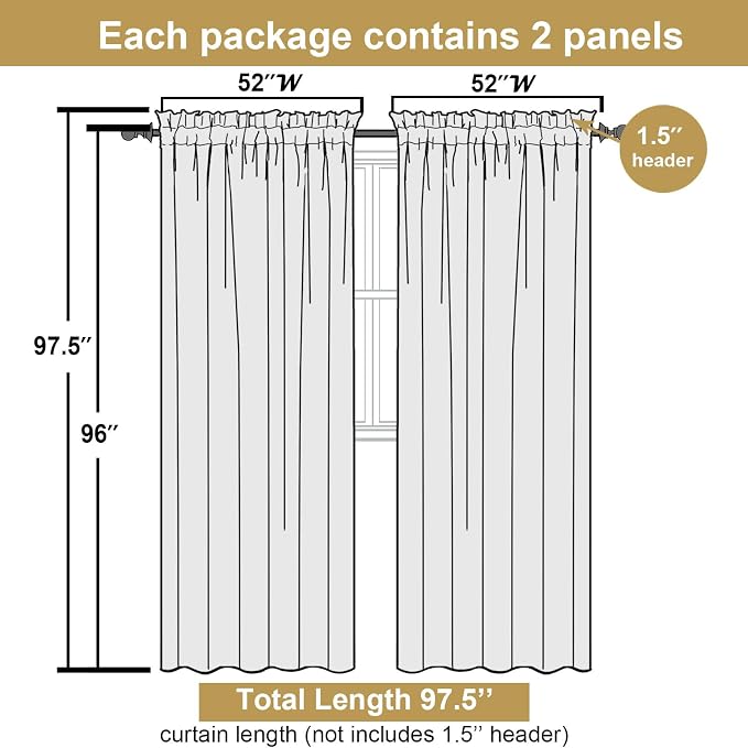 Lecloud Leia Ivory Sheer Curtains 96 Inches Long 2 Panels, Airy Voile Jacquard - Image 2