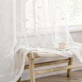 MIULEE White Sheer Curtains 2 Panels Embroidered Leaf Patterned Rod Pocket by MIULEE