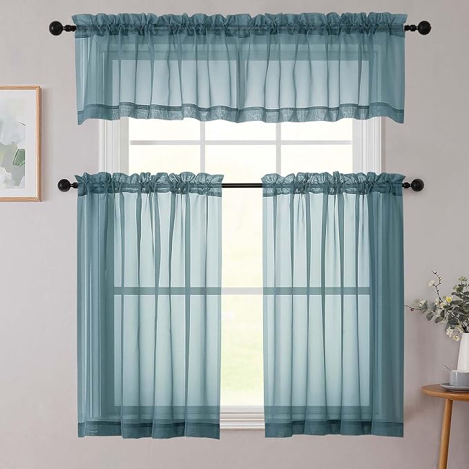 Dusty Blue Kitchen Curtains 30 Inch Length Tier 2 PCS, Solid Soft Half Curtains - Image 8