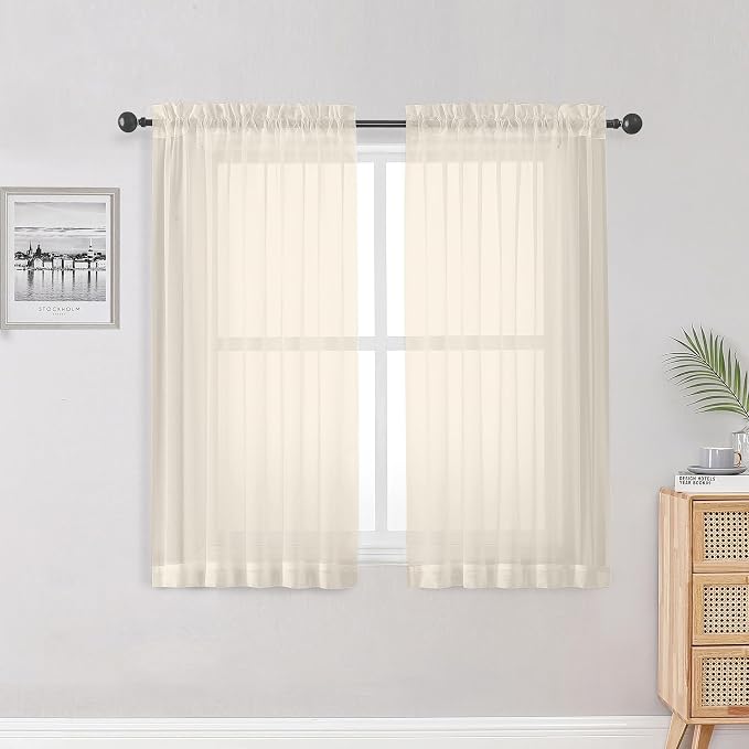 OWENIE Sheer Cream Curtains 84 Inch Length 2 Panels Set by OWENIE