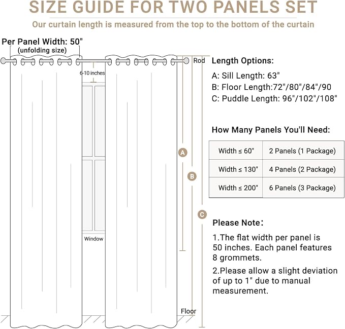 100% Blackout Linen Textured Curtains 63 Inch Long, Light Blocking, Thermal - Image 7