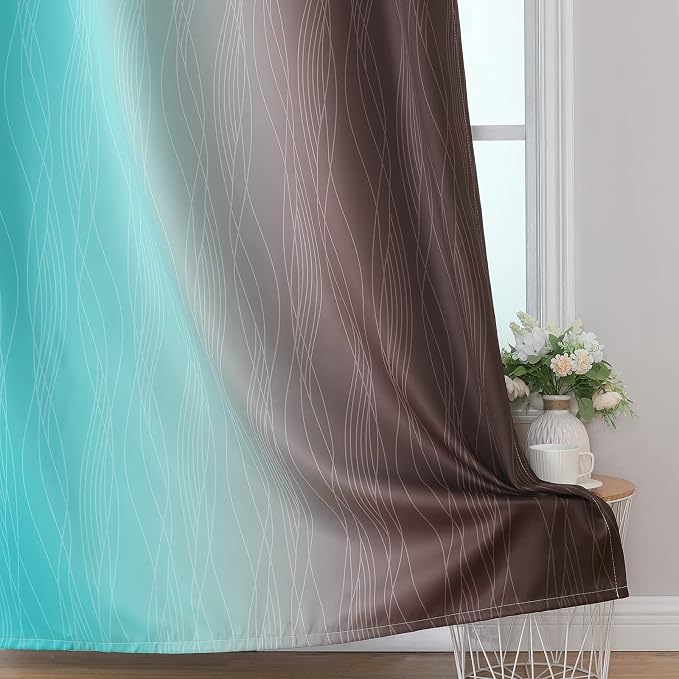 Estelar Textiler Brown and Teal Room Darkening Blackout Curtains 84 Inch Length - Image 6