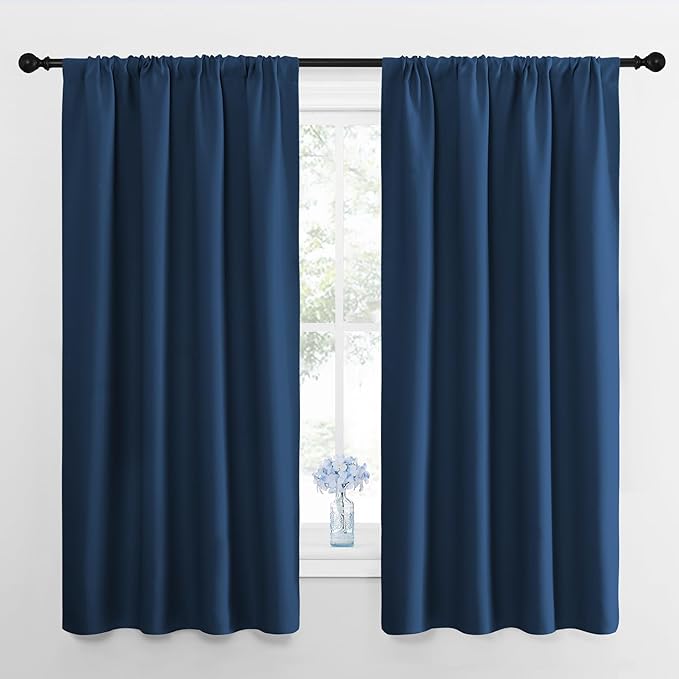 NICETOWN Kitchen Curtains, Short Blackout Drapes, Moroccan Blue, Thermal by NICETOWN