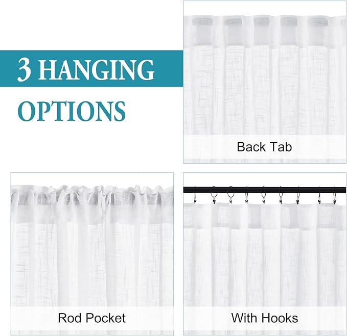 RYB HOME White Sheer Curtains for Bedroom, Semi Sheer Privacy Curtains & Drapes - Image 3