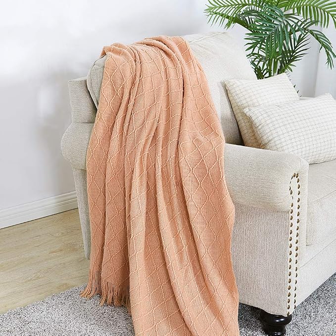 BOURINA Orange Throw Blanket 60x80 Inches Throw Textured Solid Soft Sofa Throw - Image 2