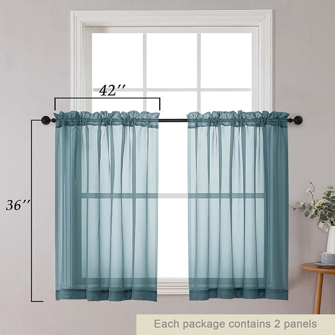 Cafe Curtains 36 Inch Length Tier 2 Pieces, Modern Soft Airy Sheer Kitchen - Image 2