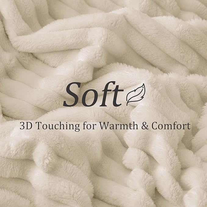 BEDELITE Full Size Blanket for Bed, 300GSM Soft & Warm Fleece Beige Blanket - Image 4