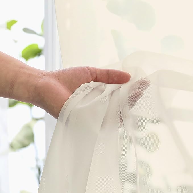 OVZME Cream Sheer Curtains 84 Inches Long 2 Panels - Image 5